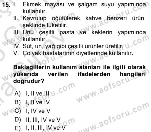 Gıda Coğrafyası Dersi Ara Sınavı Deneme Sınav Soruları 15. Soru