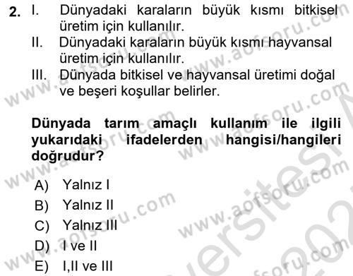 Gıda Coğrafyası Dersi Ara Sınavı Deneme Sınav Soruları 2. Soru