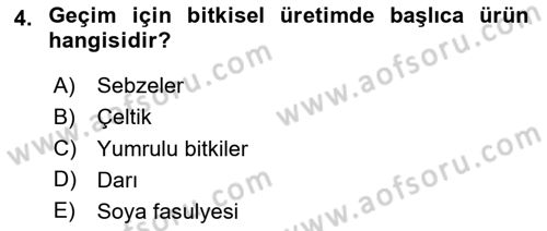Gıda Coğrafyası Dersi Ara Sınavı Deneme Sınav Soruları 4. Soru
