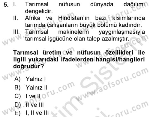 Gıda Coğrafyası Dersi Ara Sınavı Deneme Sınav Soruları 5. Soru