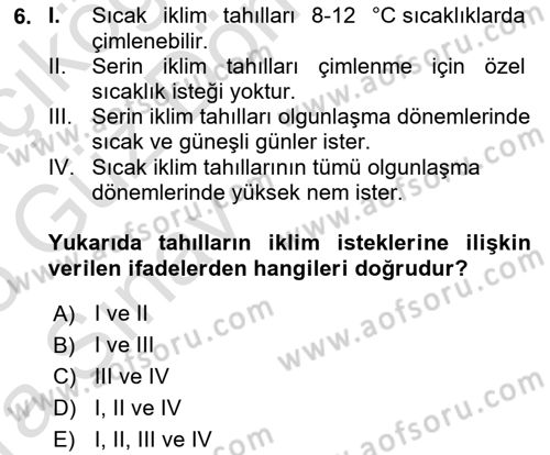 Gıda Coğrafyası Dersi Ara Sınavı Deneme Sınav Soruları 6. Soru
