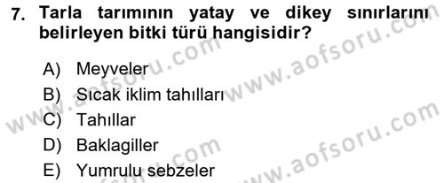Gıda Coğrafyası Dersi Ara Sınavı Deneme Sınav Soruları 7. Soru