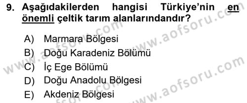 Gıda Coğrafyası Dersi Ara Sınavı Deneme Sınav Soruları 9. Soru