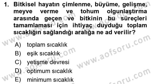 Gıda Coğrafyası Dersi 2024 - 2025 Yılı (Final) Dönem Sonu Sınav Soruları 1. Soru