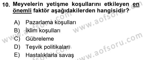 Gıda Coğrafyası Dersi 2024 - 2025 Yılı (Final) Dönem Sonu Sınav Soruları 10. Soru