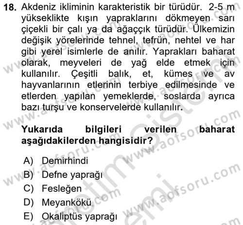Gıda Coğrafyası Dersi 2024 - 2025 Yılı (Final) Dönem Sonu Sınav Soruları 18. Soru