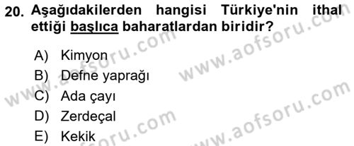Gıda Coğrafyası Dersi 2024 - 2025 Yılı (Final) Dönem Sonu Sınav Soruları 20. Soru