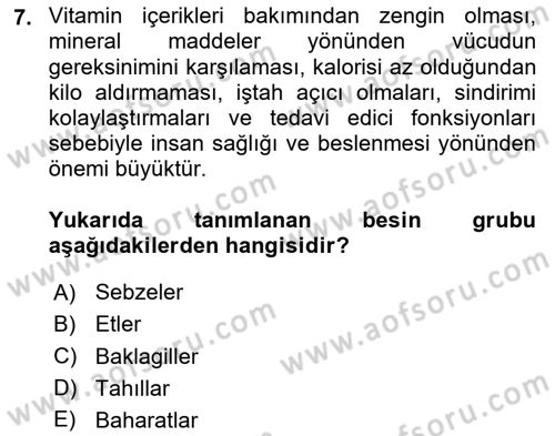 Gıda Coğrafyası Dersi 2024 - 2025 Yılı (Final) Dönem Sonu Sınav Soruları 7. Soru