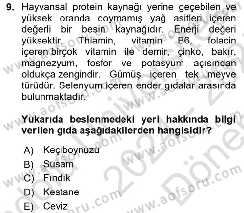 Gıda Coğrafyası Dersi 2024 - 2025 Yılı (Final) Dönem Sonu Sınav Soruları 9. Soru