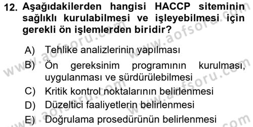 Mutfak Hizmetleri Yönetimi Dersi 2016 - 2017 Yılı 3 Ders Sınav Soruları 12. Soru