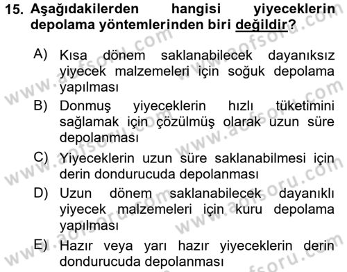 Mutfak Hizmetleri Yönetimi Dersi 2016 - 2017 Yılı (Vize) Ara Sınav Soruları 15. Soru