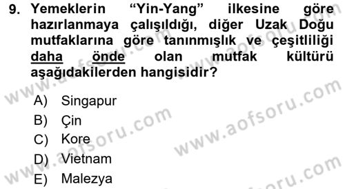 Mutfak Hizmetleri Yönetimi Dersi 2016 - 2017 Yılı (Vize) Ara Sınav Soruları 9. Soru
