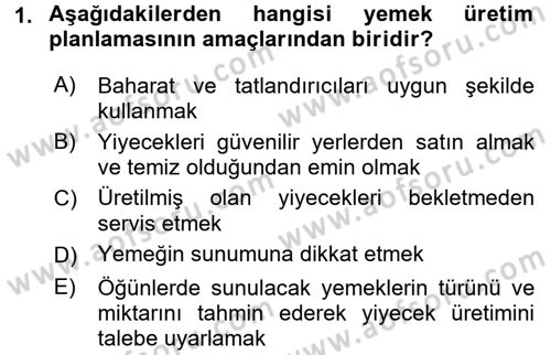 Mutfak Hizmetleri Yönetimi Dersi 2016 - 2017 Yılı (Final) Dönem Sonu Sınav Soruları 1. Soru