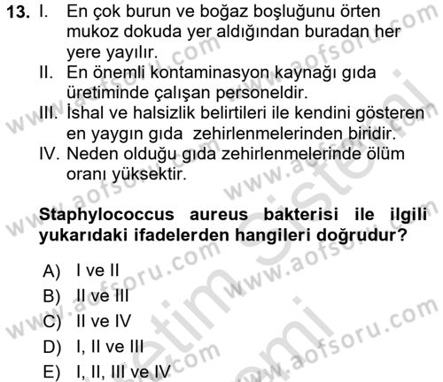 Mutfak Hizmetleri Yönetimi Dersi 2016 - 2017 Yılı (Final) Dönem Sonu Sınav Soruları 13. Soru