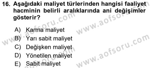 Mutfak Hizmetleri Yönetimi Dersi 2016 - 2017 Yılı (Final) Dönem Sonu Sınav Soruları 16. Soru