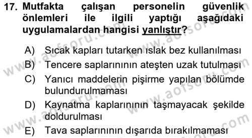 Mutfak Hizmetleri Yönetimi Dersi 2017 - 2018 Yılı 3 Ders Sınav Soruları 17. Soru