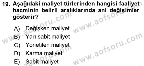 Mutfak Hizmetleri Yönetimi Dersi 2017 - 2018 Yılı 3 Ders Sınav Soruları 19. Soru