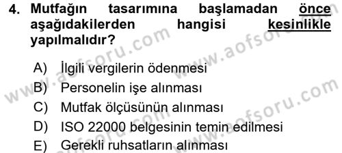 Mutfak Hizmetleri Yönetimi Dersi 2017 - 2018 Yılı 3 Ders Sınav Soruları 4. Soru