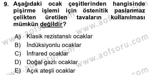 Mutfak Hizmetleri Yönetimi Dersi 2017 - 2018 Yılı 3 Ders Sınav Soruları 9. Soru