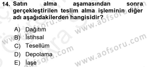 Mutfak Hizmetleri Yönetimi Dersi 2017 - 2018 Yılı (Vize) Ara Sınav Soruları 14. Soru