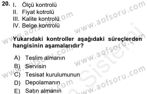 Mutfak Hizmetleri Yönetimi Dersi 2017 - 2018 Yılı (Vize) Ara Sınav Soruları 20. Soru