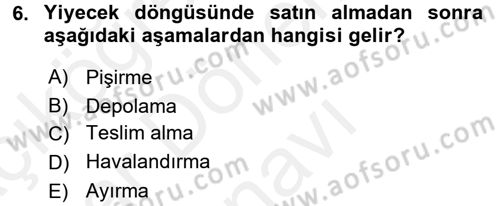 Mutfak Hizmetleri Yönetimi Dersi 2017 - 2018 Yılı (Final) Dönem Sonu Sınav Soruları 6. Soru