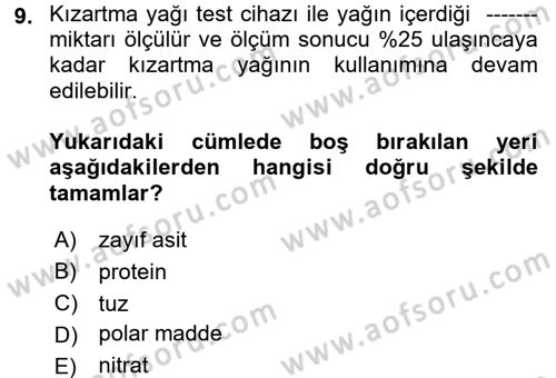 Mutfak Hizmetleri Yönetimi Dersi 2017 - 2018 Yılı (Final) Dönem Sonu Sınav Soruları 9. Soru