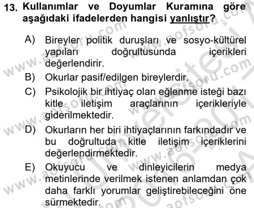 Gastronomi Ve Medya Dersi Ara Sınavı Deneme Sınav Soruları 13. Soru