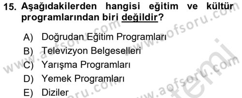 Gastronomi Ve Medya Dersi Ara Sınavı Deneme Sınav Soruları 15. Soru