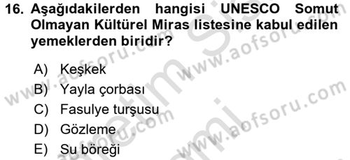Gastronomi Ve Medya Dersi 2016 - 2017 Yılı (Vize) Ara Sınav Soruları 16. Soru