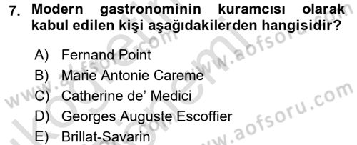Gastronomi Ve Medya Dersi Ara Sınavı Deneme Sınav Soruları 7. Soru