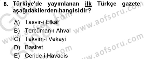 Gastronomi Ve Medya Dersi 2016 - 2017 Yılı (Vize) Ara Sınav Soruları 8. Soru