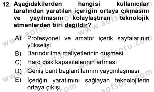 Gastronomi Ve Medya Dersi 2016 - 2017 Yılı (Final) Dönem Sonu Sınav Soruları 12. Soru