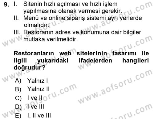 Gastronomi Ve Medya Dersi 2016 - 2017 Yılı (Final) Dönem Sonu Sınav Soruları 9. Soru