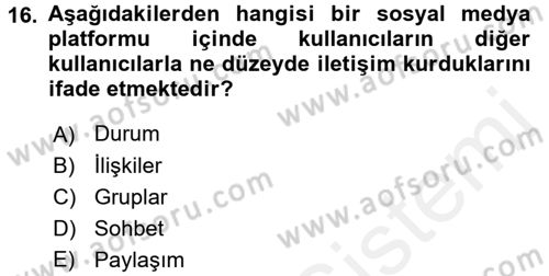 Gastronomi Ve Medya Dersi 2017 - 2018 Yılı 3 Ders Sınav Soruları 16. Soru