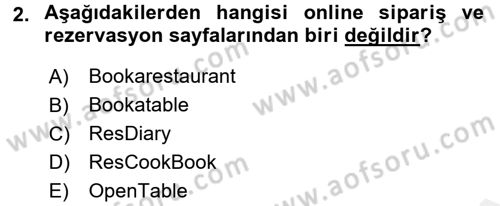 Gastronomi Ve Medya Dersi 2017 - 2018 Yılı 3 Ders Sınav Soruları 2. Soru