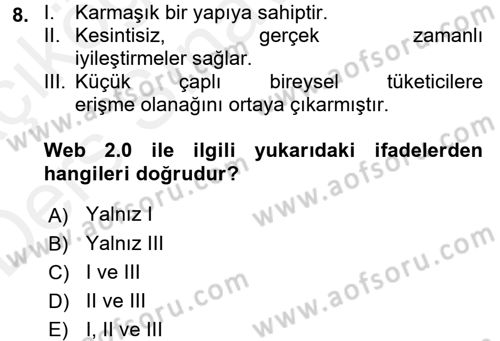 Gastronomi Ve Medya Dersi 2017 - 2018 Yılı 3 Ders Sınav Soruları 8. Soru