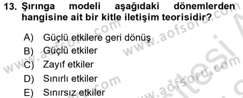 Gastronomi Ve Medya Dersi Ara Sınavı Deneme Sınav Soruları 13. Soru