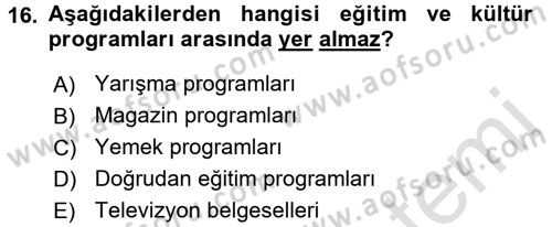 Gastronomi Ve Medya Dersi Ara Sınavı Deneme Sınav Soruları 16. Soru