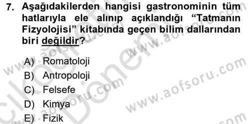 Gastronomi Ve Medya Dersi Ara Sınavı Deneme Sınav Soruları 7. Soru