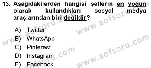 Gastronomi Ve Medya Dersi 2017 - 2018 Yılı (Final) Dönem Sonu Sınav Soruları 13. Soru