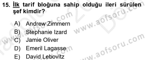 Gastronomi Ve Medya Dersi 2017 - 2018 Yılı (Final) Dönem Sonu Sınav Soruları 15. Soru