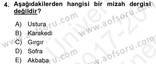 Gastronomi Ve Medya Dersi 2017 - 2018 Yılı (Final) Dönem Sonu Sınav Soruları 4. Soru