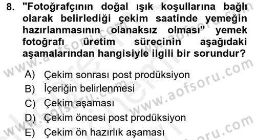 Gastronomi Ve Medya Dersi 2017 - 2018 Yılı (Final) Dönem Sonu Sınav Soruları 8. Soru