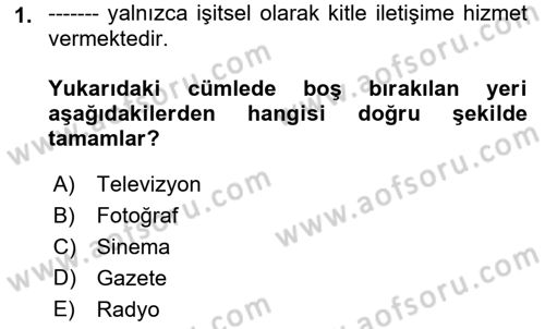 Gastronomi Ve Medya Dersi Ara Sınavı Deneme Sınav Soruları 1. Soru