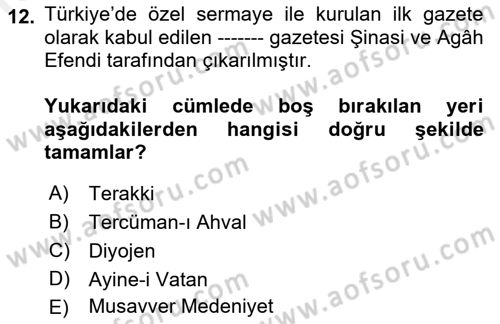 Gastronomi Ve Medya Dersi Ara Sınavı Deneme Sınav Soruları 12. Soru