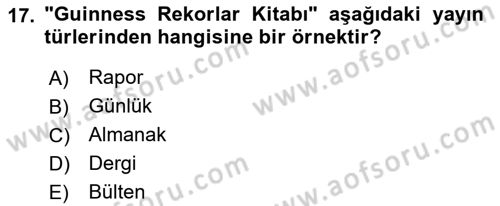 Gastronomi Ve Medya Dersi Ara Sınavı Deneme Sınav Soruları 17. Soru