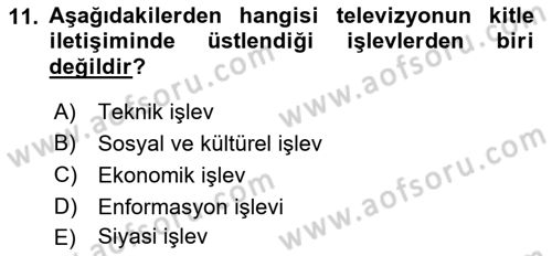 Gastronomi Ve Medya Dersi 2019 - 2020 Yılı (Vize) Ara Sınav Soruları 11. Soru