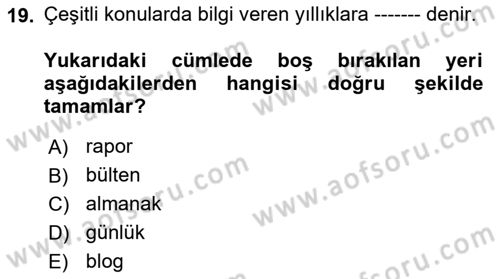 Gastronomi Ve Medya Dersi Ara Sınavı Deneme Sınav Soruları 19. Soru