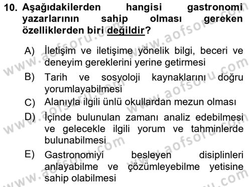 Gastronomi Ve Medya Dersi 2021 - 2022 Yılı (Vize) Ara Sınav Soruları 10. Soru